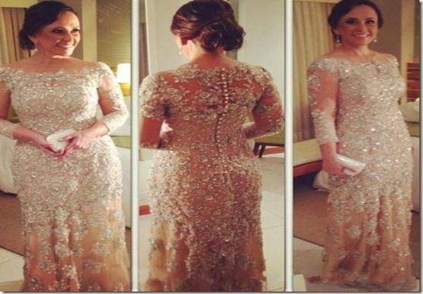 Sobre de talla grande Appliques Champagne Tul Aline Vestidos de la manga de tres cuartos