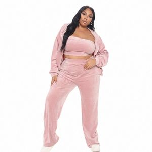 Plus Size Set Femmes Velours Survêtement Sexy Gilet et Lg Manches Pantalons À Capuchon Ensembles Dames Costumes De Jogging Dropship En Gros f8RJ #