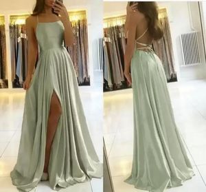 Plus size sexy mint groene avondjurken satijn backless criss criss banden vloer lengte formele prom party jurk slijtage slijtage custom gemaakt