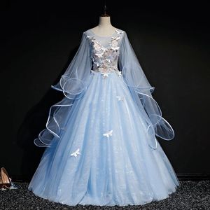 Tamaño grande Sexy Mother of Bride Vestidos Árabes ASO EBI Mangas largas Venta vintage Venata de fiesta Fiestas formales de fiesta de color azul claro Butterfly Quinceanera Vestido