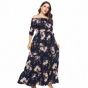 Vestidos de talla grande sexis con hombros descubiertos y estampado floral bohemio para vacaciones de verano para mujer m709 #