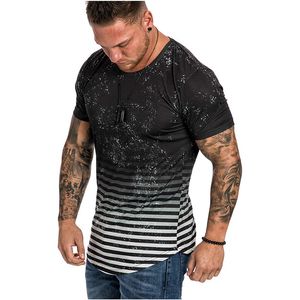 Plus size shirt t-shirts mannen o-neck huis gestreepte patroon casual losse gradiënt revers revers short mouw t-shirt grappige T-stukken tops