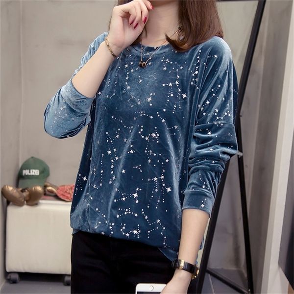 Plus Size Silver Starry Sky Pulls Sweatshirts pour femmes Automne Hiver Mode Lâche Velours Femme Sweatshirts surdimensionnés LJ201103