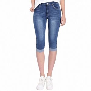 Plus Size Skinny Capri Jean Vrouwen Vrouwelijke Stretch Knielengte Denim Broek Shorts Broek Vrouwen Hoge Taille Zomer Jeans Voor meisjes H96v #