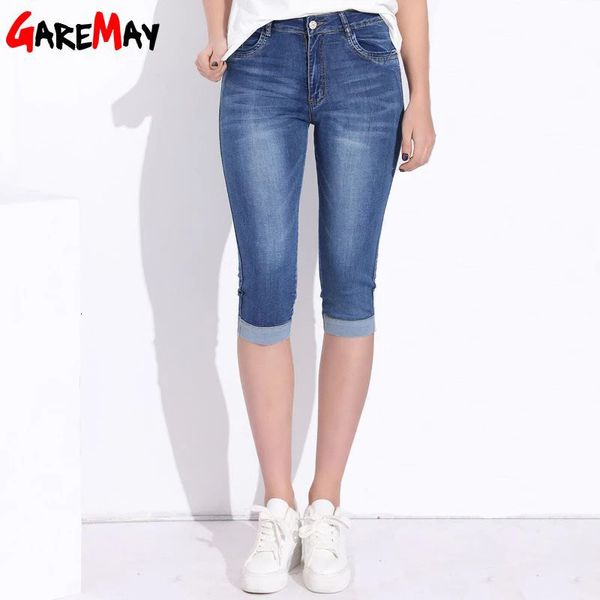 Plus la taille maigre Capris Jean femmes femme Stretch genou longueur Denim pantalon Shorts pantalons femmes taille haute été Jeans pour les filles 240320