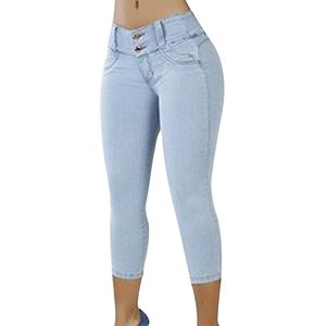 Pantalones vaqueros ajustados de talla grande para mujer, pantalón vaquero elástico hasta la rodilla, de cintura alta, para verano