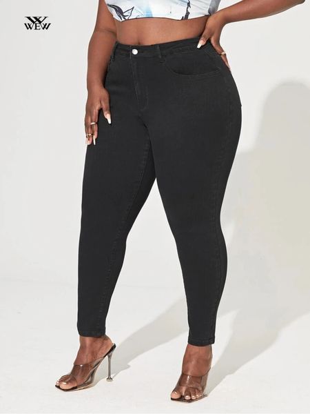 Pantalones vaqueros ajustados de cintura alta de talla grande para mujer Legging Stretch Denim Jeans para mujer Lápiz con curvas Color negro Mom Jeans Pantalones ajustados 240202