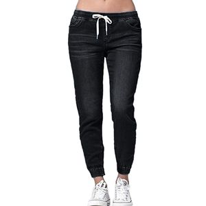 Plus size skinny jeans vrouwen vrouwelijke stretch full length denim potlood jeans broek dame met hoge taille trekkoord nieuw