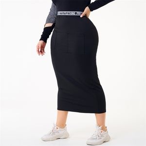Jupe grande taille femmes jupe extensible solide Slim crayon jupes pour femmes femme tricot Largr taille jupes 210306