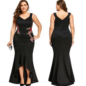 Robes d'occasion spéciale grande taille robes de soirée noires robe de soirée de bal nouvelle coutume à lacets fermeture éclair chérie sans manches en satin applique sirène