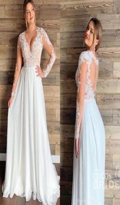 Plus size speciale gelegenheid jurken pure Long Sleeve Lace Appliques V Neck Chiffon Long Summer Beach Boho Bridal Jurets Evening Pro7052704