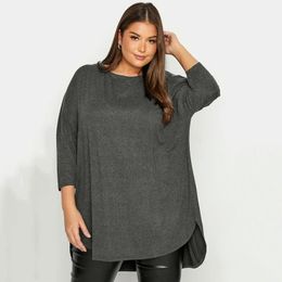 Plus taille printemps automne élégant hi basse tunique 34 manche de chauve-souris longue chemisier lâche plie gris foncé arrière grand haut décontracté 6xl 240412