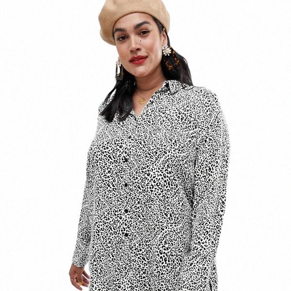 Plus la taille printemps automne imprimé léopard chemise femmes manches lg noir et blanc chemise décontractée grande taille chemisier ample chemise 6XL 7XL G0Za #