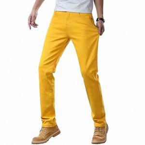 Grande taille droite à la mode hommes Denim Jeans Slim pantalons décontractés jaune rose couleur bonbon fête Busin pantalon marque livraison directe 08ef #