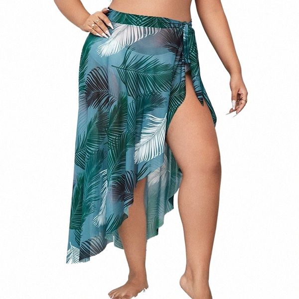 Jupe de plage d'été grande taille pour femme, imprimé feuilles Fi, fente haute, jupe irrégulière, Sexy, vêtements de plage de vacances, e02P #, 2022