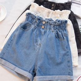 Grande taille été noir femmes Denim Shorts grand 5XL Harem à volants blanc taille haute taille élastique Jeans pour femmes 220629