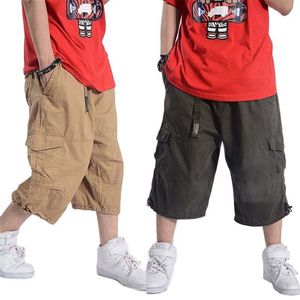 Plus size zomer casual shorts mannen katoen lading met grote zak losse baggy hiphop bermuda militaire mannelijke kleding 210716