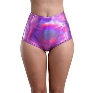Plus la taille été holographique couleur pantalon dames sexy taille haute pantalon court décontracté plage porter danse partie moulante shorts 220419