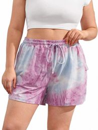 Plus Size Summer Loose Casual Shorts Femmes Cordon Taille Large Jambe Tie Dye Shorts De Sport Plaine Lounge Shorts Grande Taille 5XL R71k #