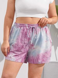 Plus taille Summer Loose Casual Shorts femme cordon de crampon à la taille de la jambe large teinture sportive shorts de salon ordinaire Big Size 5xl 240409