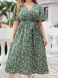 Grande taille été Midi Dres fleur imprimé décontracté dames robes mode femme robe 2023 Vestido Mujer 240312