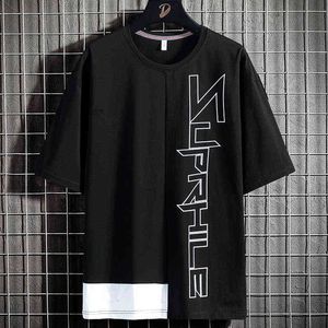 Plus taille T-shirt surdimensionné d'été Men Streetwear Hip Hop Harajuku T-shirts Male Patchwork Letter Imprimer TEES 6XL 7XL 8XL G1229