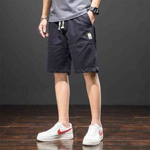 Grande taille été court hommes genou longueur pantalons décontractés solide coton droit Bermuda Baggy Cargo Shorts 6XL 7XL 8XL 210716