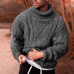 Suéter de talla grande para hombre, cuello alto, grueso, cálido, para hombre, suéter de lana, cuello alto de tortuga, informal, para hombre, color negro