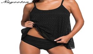 Swimwear plus taille Femmes Black Tankini Tamim Control Top Top Retro Solid Swimsuit With Short Two Piece Bathing Fissure 2203082002046