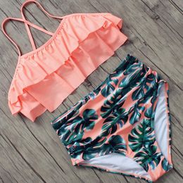 Plus Size Badmode Dames Push Up Badpak 2020 Bikini Floral Badpak Hoge Taille Bandage Bikinis Set Summer Beach Swim XXXL