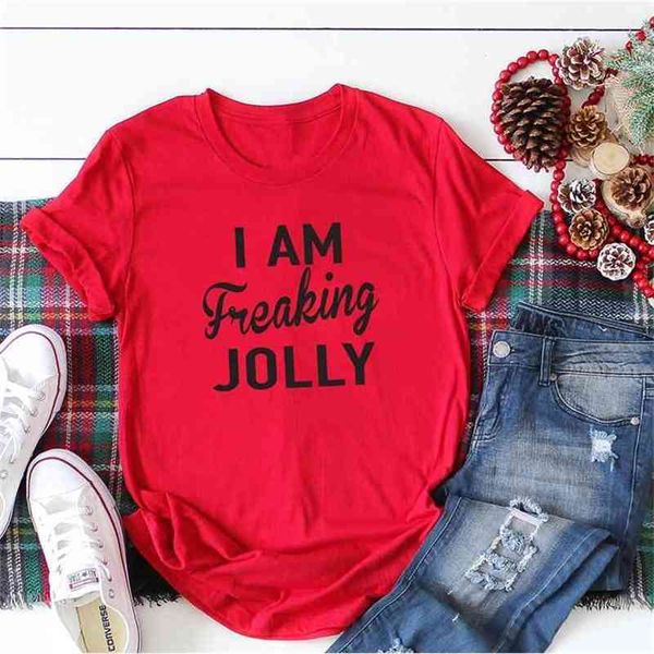 Plus la taille T-shirt Je suis Freaking jolly Femmes O Cou À Manches Courtes D'été Lettre Imprimer Femme Casual ee Dames op Rouge ee 210517