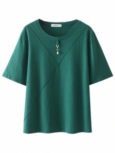 Plus Size T-shirt Zomer Tees Vrouwen Kleding Losse Cott Metalen Parel Hanger Decorati Korte Mouw Tops J1WD #