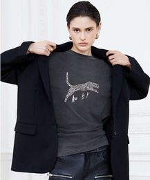 Camiseta de talla grande WALKER, camisetas negras lavadas, camisetas con estampado de leopardo manchado de diseñador, camisetas holgadas de algodón de manga corta para mujer, Tops