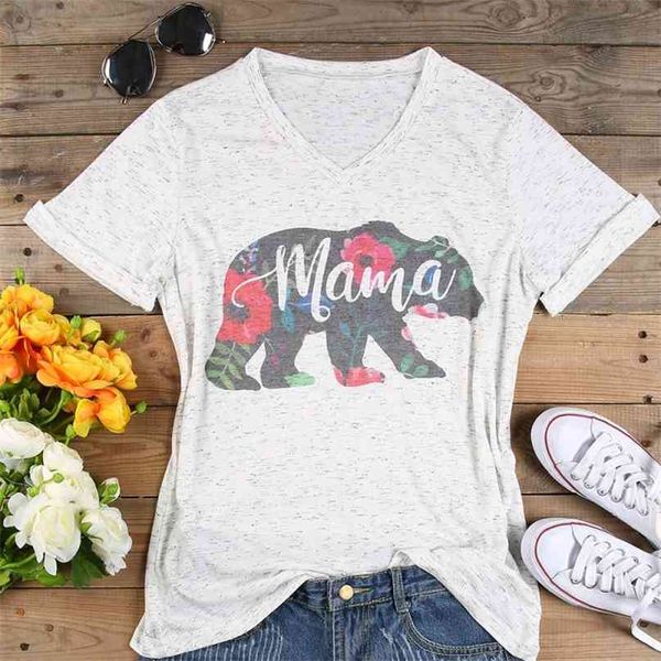 TAMAÑO TALLER TAPLE TAPLE TEMPORAL DE VERIOR VERIOR VERANO VERANO FLORAL MAMA OSO CASUAL CAMISETA CAMISETA TOPS TOPS MODA SHIR 3XL 210607