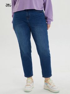 Jean fuselé grande taille pour femme taille haute sarouel extensible femme jean lavage pleine longueur bleu foncé curvy 100kgs pantalon en jean 240202