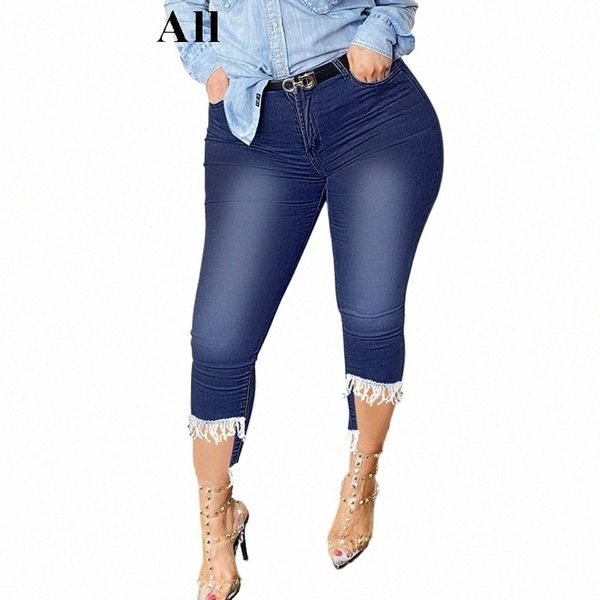 Tallas grandes Borla Patchwork Vintage Elástico Flaco Longitud de la rodilla Distred Mamá Jeans Calzones Denim Jeggings Pantalón Leggings Capris O8qM #