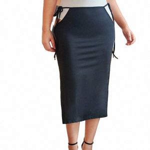 Plus Size Tie Sides Taille Zomer Sexy Midi Rok Split Zijden Effen Zwarte Knoop Club Kokerrok Vrouwelijke Grote Maat Bodyc Rok t4kN #