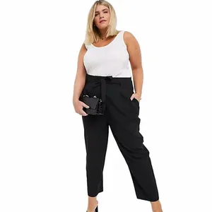 Plus Size Stropdas Taille Elegant Werk Kantoor Op maat gemaakte broek Dames Zakkanten Zwarte taps toelopende enkelbroek Broek Grote maat 6XL 7XL D2xB #