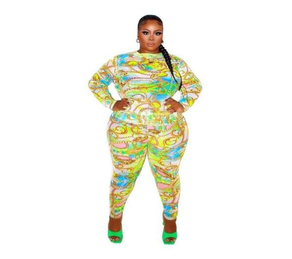 Survêtements de grande taille 4XL Deux pièces Ensemble Femmes Chemise à manches longues Tops et pantalons Costumes Survêtement d'été Boho Print Beach Holiday Outfi2101987