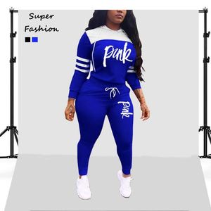 Plus Size Tracksuits L-5XL 2021 Sets Dameskleding Roze Lange Mouw 2 Tweedelige Hoodies Pant Suits Sport Sportuits Groothandel Druppel