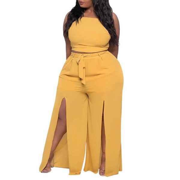 Plus Size Survêtements Femmes Deux Pièces Ensembles 5XL Débardeur Crop Tops Et Split Flare Pantalon Costumes D'été Bandage Hollow Street Style Sexy Outfits