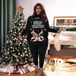 Plus Size Tracksuits ZJFZML ZZ Dameskleding 2 Stuk Set Kerstbrief Print Lange mouw Trui Top Potlood Pant Drop Groothandel