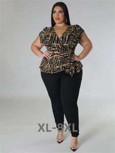 Grande taille deux pièces tenues pantalons ensemble vêtements d'été haut imprimé Leggings solides correspondant en gros 3xl 4xl 5xl 6xl 240111