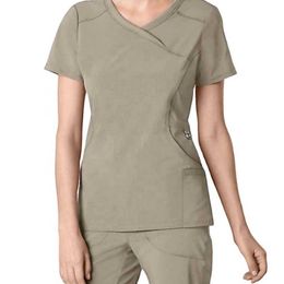 Uniforme de grande taille, blouses peignées à col en v pour médecins, uniforme d'infirmière d'hôpital, vêtements médicaux à manches courtes pour femmes, haute qualité