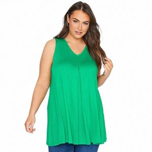 Plus Size V-hals Zomer Elegante Lgline Vest Top Vrouwen Casual Sleevel Swing Tuniek Tank Geplooide Detail Flare Top Blouse 6XL a8M4 #