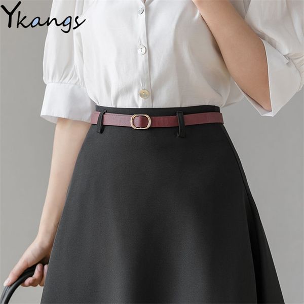 Tallas grandes Vintage Falda larga Mujeres Cintura alta Midi con cinturón Elegante Oficina Damas Trabajo formal Coreano Negro S 210421