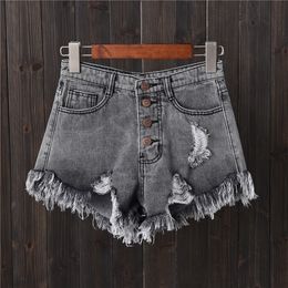 Tamanho Grande Vintage Rasgado Franja 5 Cores Shorts Denim Feminino Casual Jeans Coreano Shorts Quentes 210317
