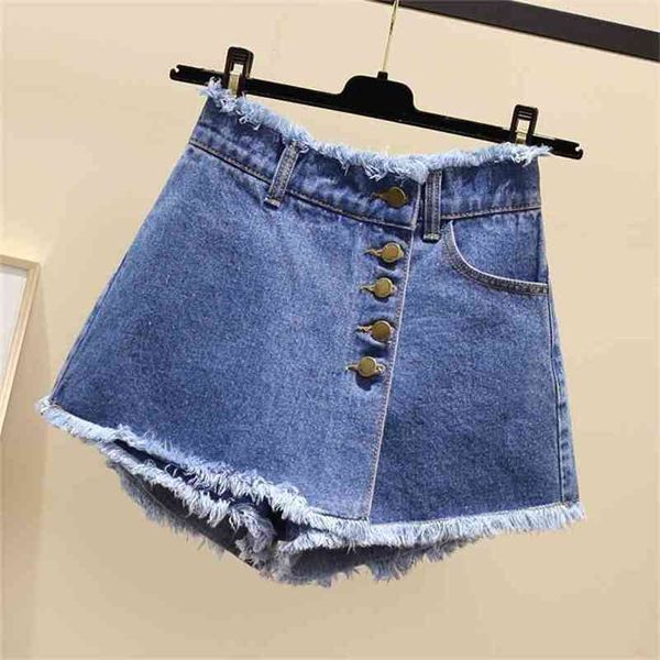 Tallas grandes Vintage Single Breasted Denim Shorts Mujeres Casual Borla Ripped Jeans Summer Girl Faldas 210621