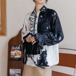 Plus size vintage schedeldruk shirts mode Harajuku dames blouses lantern mouw shirts blusas mujer vrouw 210702