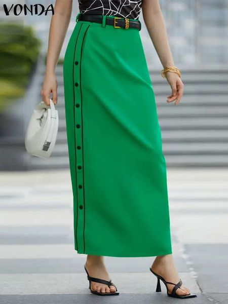 Grande taille VONDA femmes élégantes Maxi jupes mode jupes décontractées automne taille haute jupe longue boutons lâches Streetwear Pantalon 240130